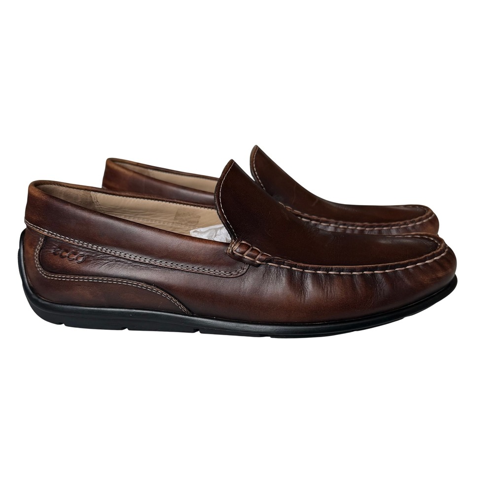 ECCO Mens Brown Leather Moc Toe Slip On Loafers Driver Shoes 571004 Size 44